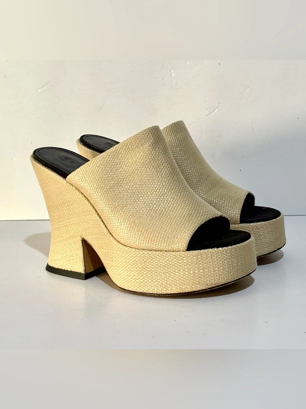 H&M Cream Woven Platform Mule Heels Size 8.5